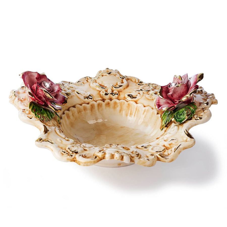 Capodimonte ashtray with two-tone roses