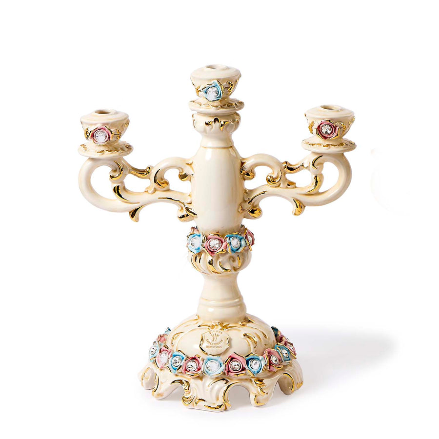 Capodimonte Candle holder with two-tone roses
