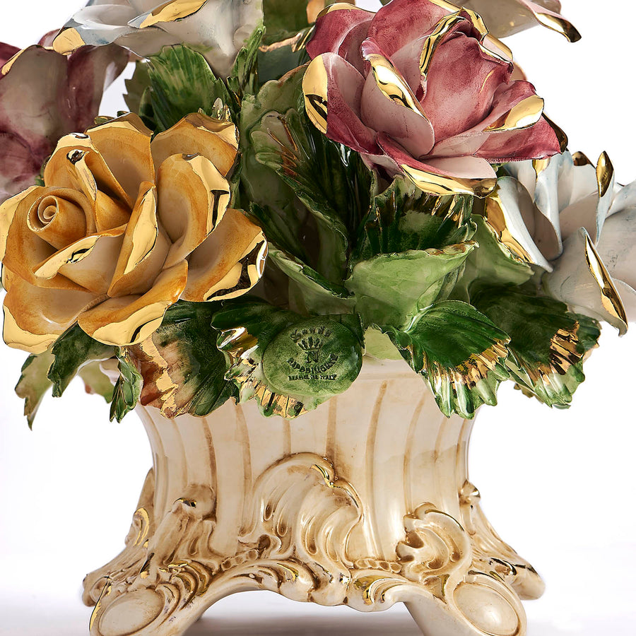 Capodimonte centerpiece with multicolored roses
