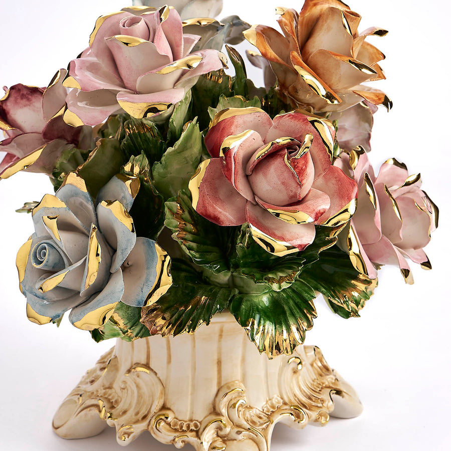 Capodimonte centerpiece with multicolored roses
