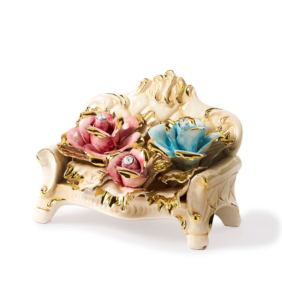 Capodimonte sofa with two-tone roses