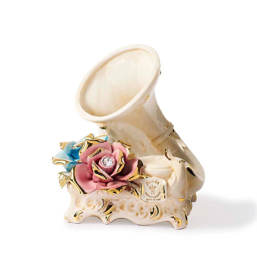 Capodimonte gramophone with two-tone roses