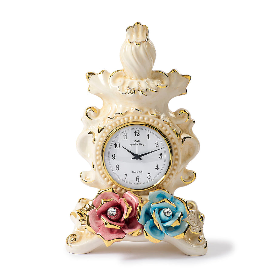 Capodimonte clock with two-tone roses