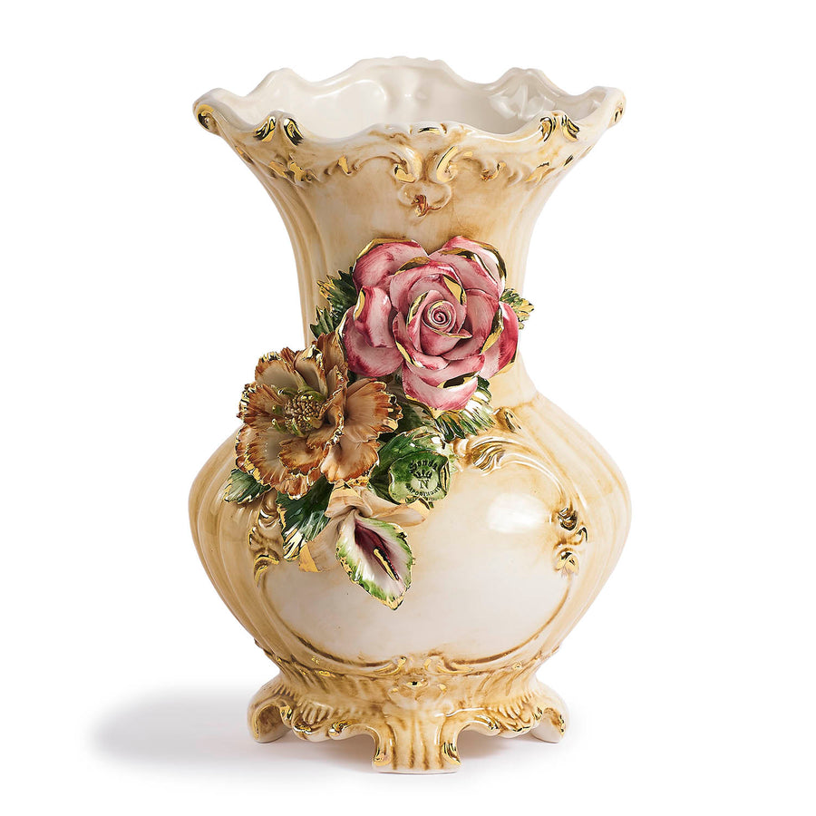 Capodimonte vase with mixed flowers